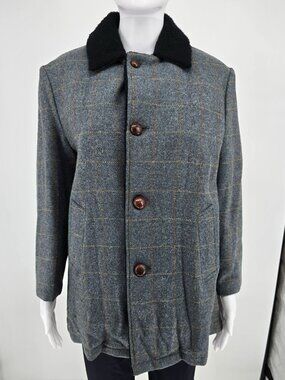 Vintage 1960s Weatherpal by Lee Wald Womens Faux Fur Collar Plaid Wool Coat (M)